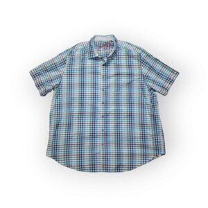 Robert Graham Short Sleeve Plaid Flip Cuff‎ Shirt Mens 4XLT Tall
